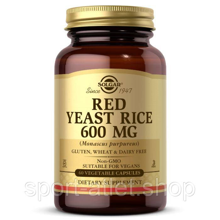 Натуральна добавка Solgar Red Yeast Rice 600 mg, 60 вегакапсул