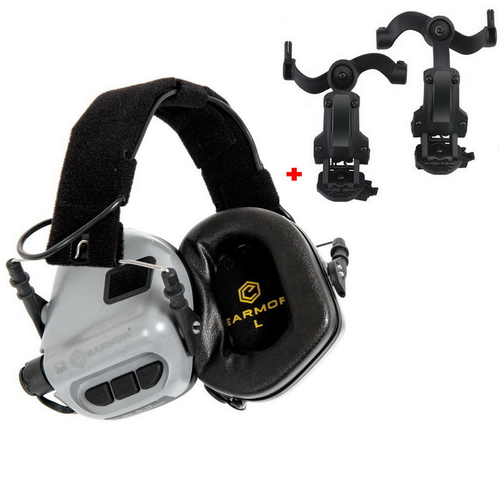 Активні навушники Earmor M31 Grey + Premium кріплення на каску Чебурашка