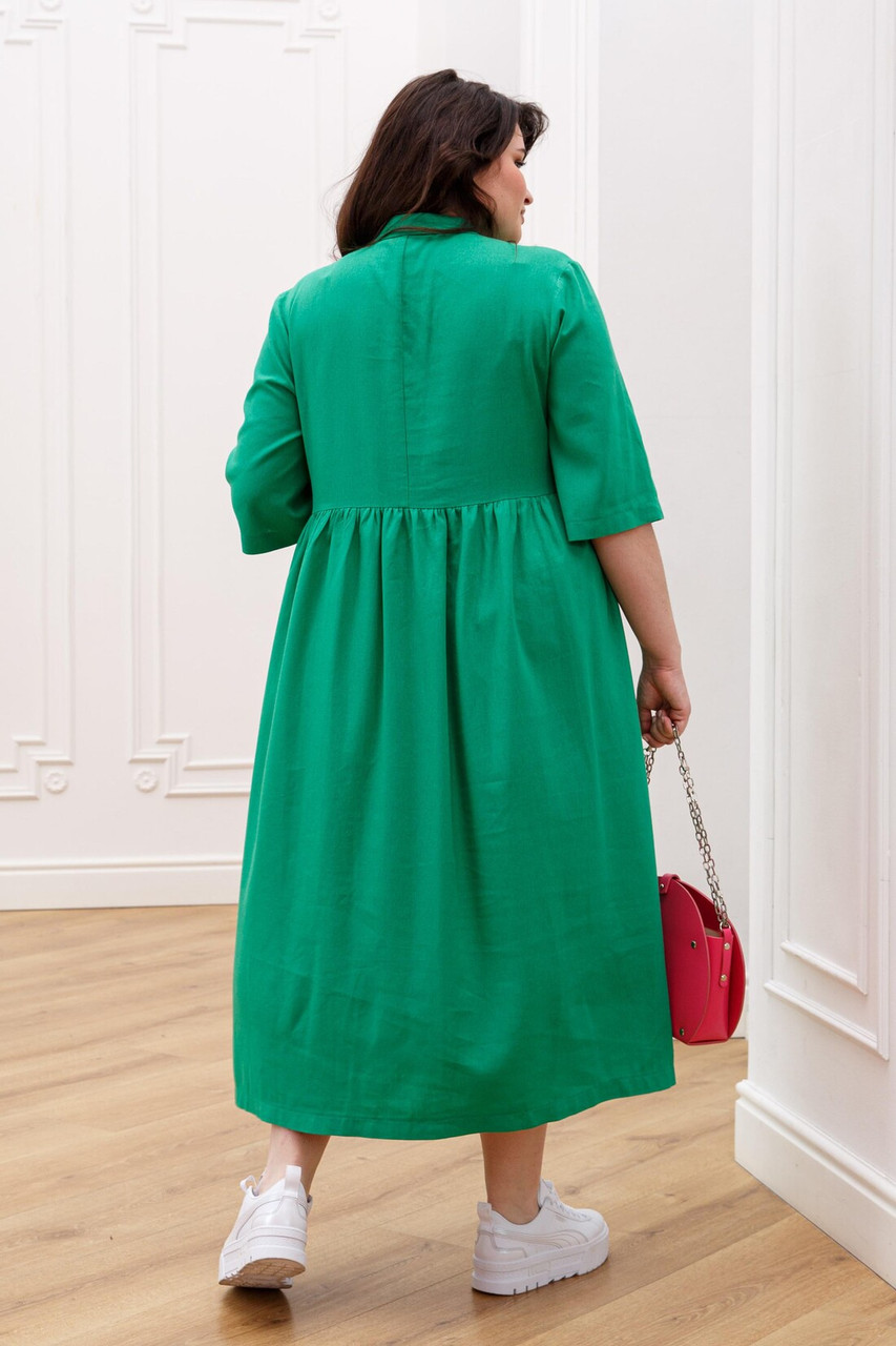 Платье свободное из завышеной талией из льна Тильда 42-60 размеры разные расцветки - фото 3 - id-p1871487436