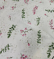 Ткань тефлоновая хлопковая водоотталкивающая для штор римских штор скатерти листики веточки салатовые розовые