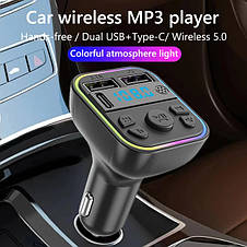 Car FM Player модулятор в авто G39 MP3 Bluetooth Трансмітер з RGB підсвічуванням, фото 3