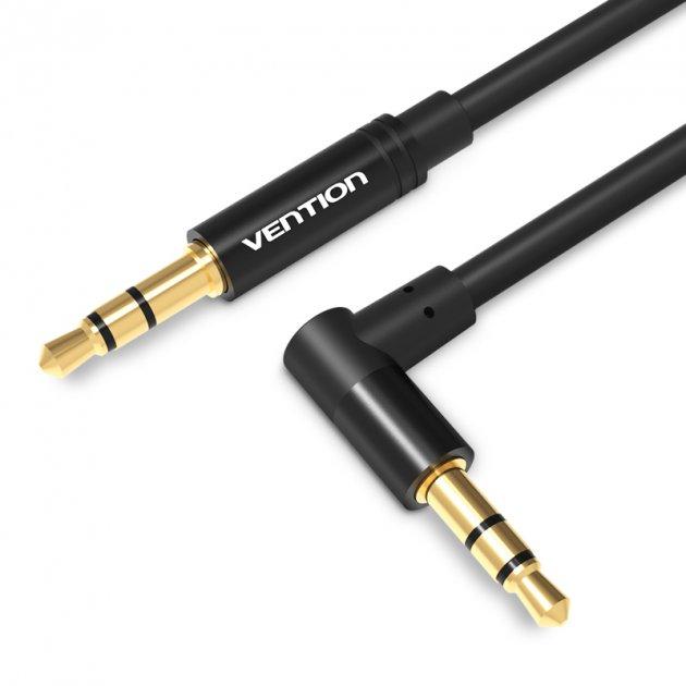 Кабель аудіо AUX Vention jack 3.5 мм — 3.5 мм M/M 90° Degrees gold-plated 0.5m Black (BAKBD-T)