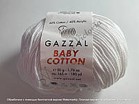 Белая пряжа хлопок с акрилом Gazzal cotton baby (Газал котон беби) 3432 белый