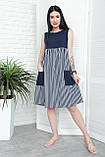 📌 Жіноча Літня сукня із завищеною талією, у вертикальну смужку, з кишенями, софт | Норма та батал, фото 9