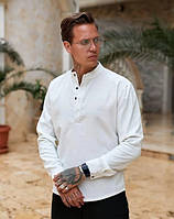 Рубашка льняная мужская Ollo длинный рукав Белая M