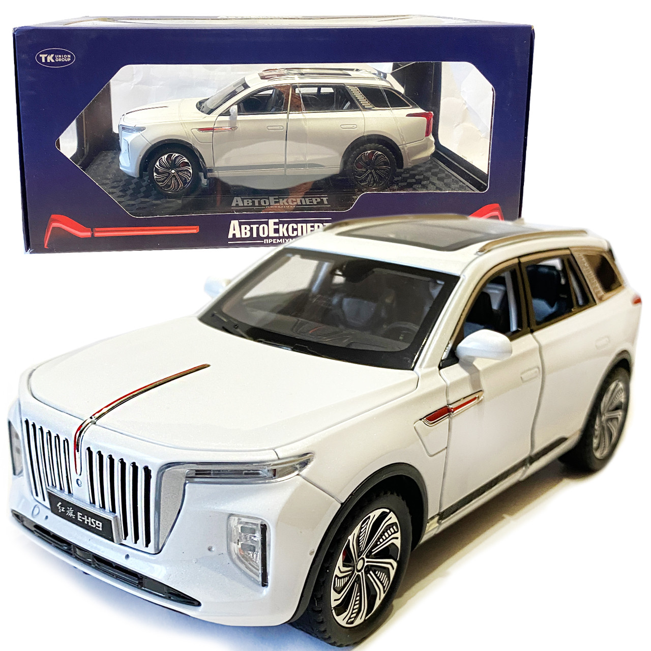 Машинка металева дитяча електромобіль Hongqi E-HS9, білий, Автоексперт, 1:24, світло, інерція, відкриваються двері, багажник,, фото 1
