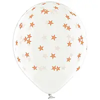 Воздушные шарики прозрачные с рисунком звезды розовое золото 12" (30 см)
