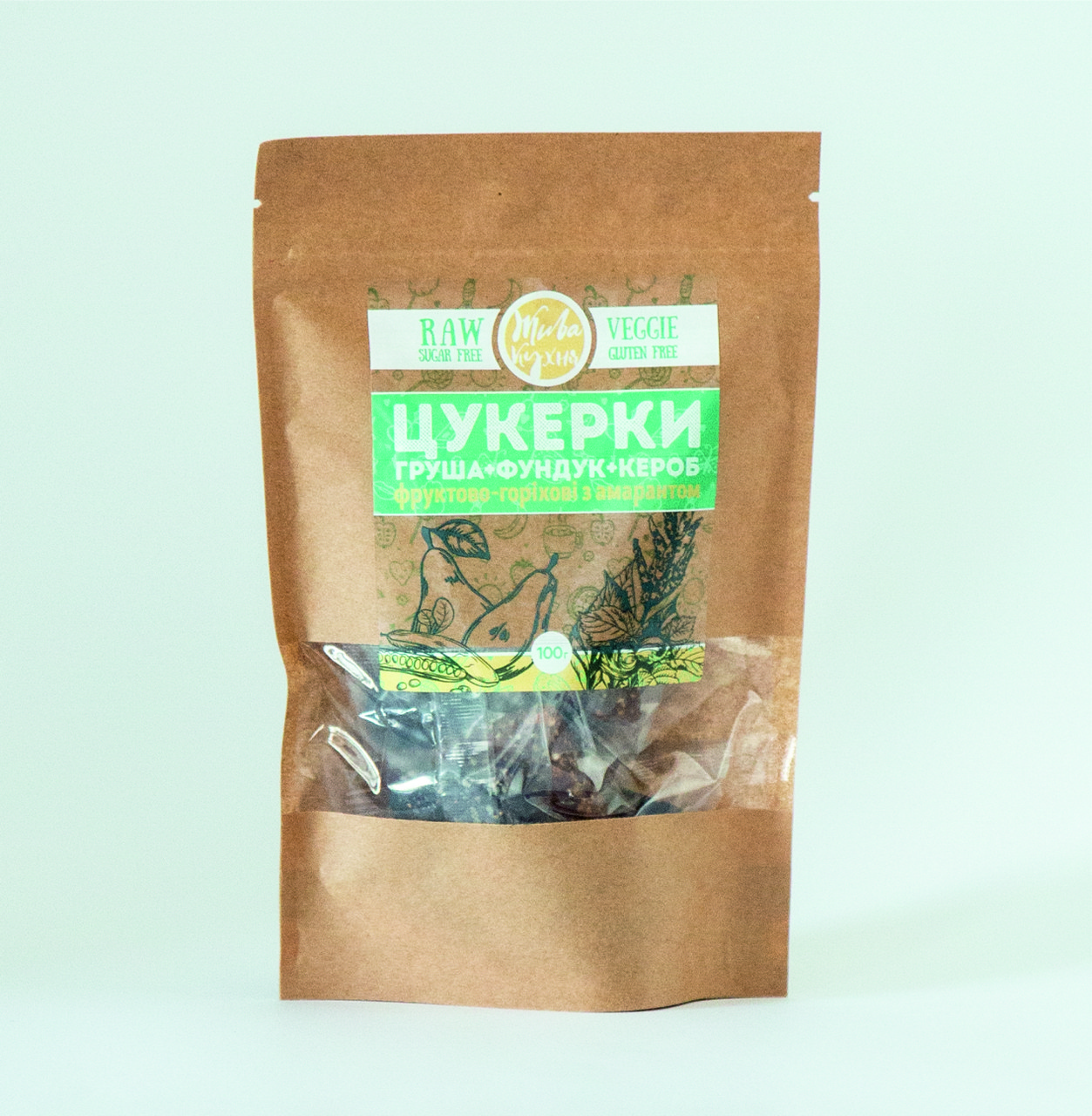Цукерки фруктово-горіхові з амарантом "Груша, Фундук, Кероб"  Жива кухня  100 г