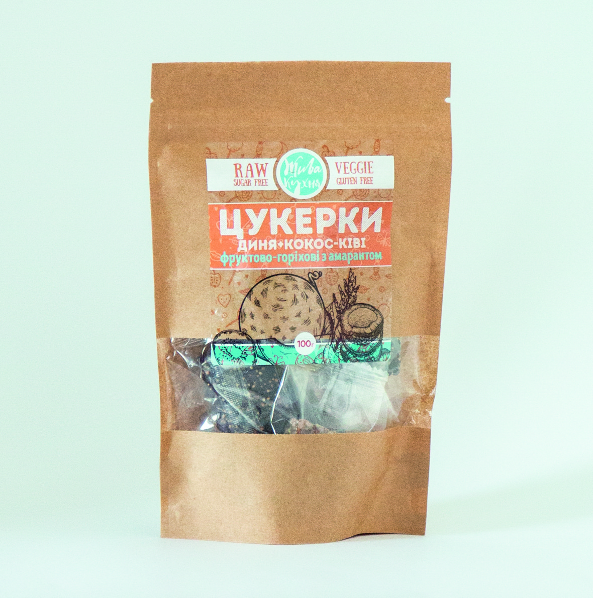 Цукерки фруктово горхові з амарантом "Диня, Ківі Кокос"  Жива кухня  100 г