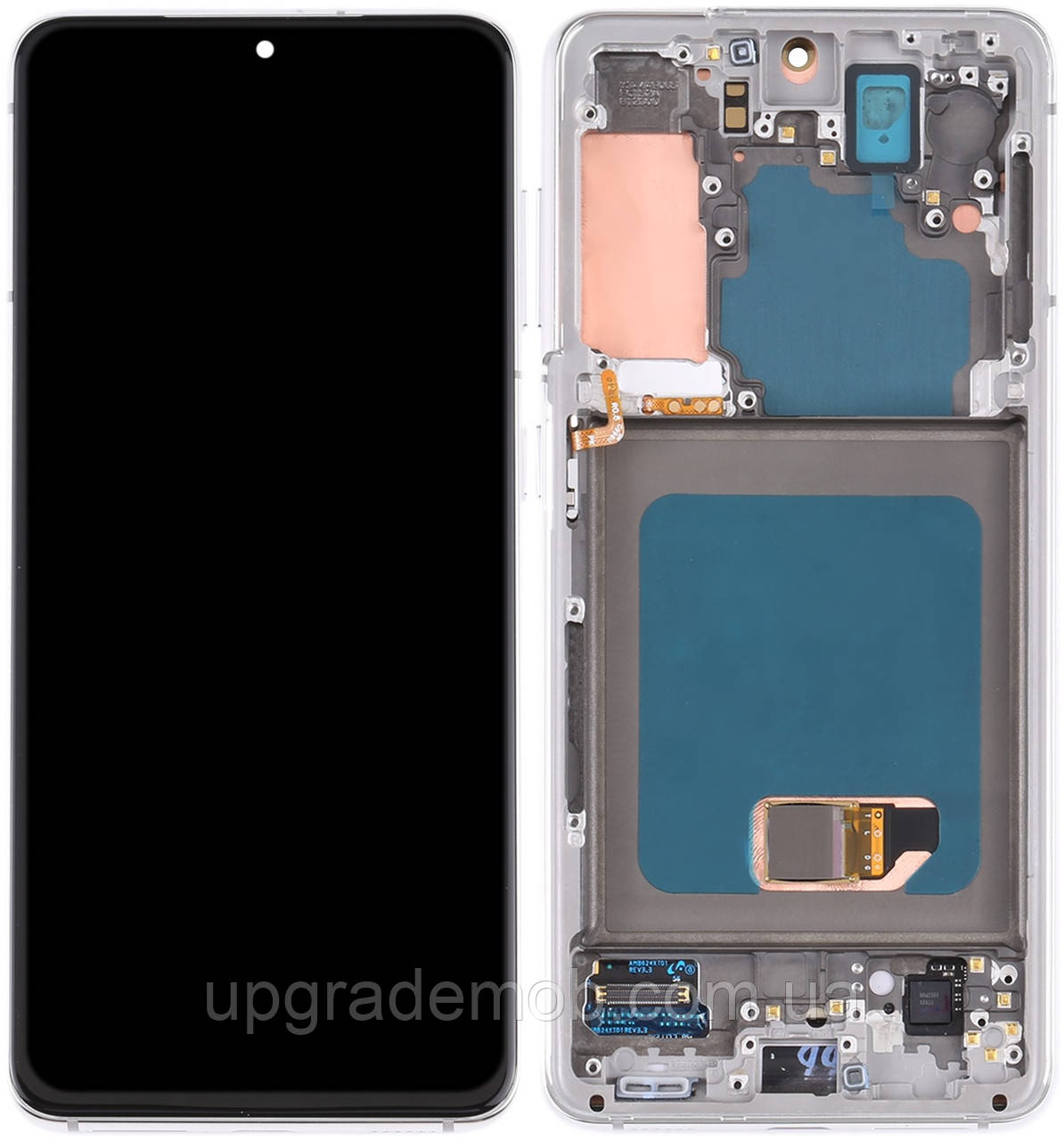 Дисплей модуль тачскрин Samsung G991 Galaxy S21 5G чорний OLED з рамкою сріблястого кольору Phantom White