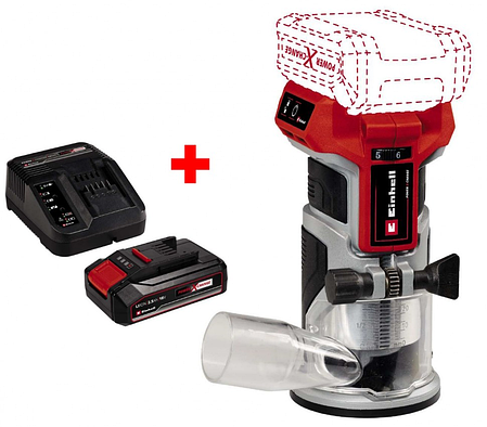 Потужний фрезер акумуляторний безщітковий окантовочний Einhell TP-ET 18 Li BL - Solo : з АКБ 18 V 2.5 Ah + ЗП, об.х.х 30000 об/хв, фото 1