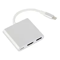 Переходник Cablexpert A-CM-HDMIF-02-SV USB Type C (тато) - HDMI/USB-A/Type-C (мама) White