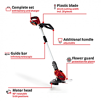Професійний тример акумуляторний Einhell GE-CT 18 Li Kit : з АКБ 18V 2,0 Ah, 8500 об/хв, ширина зрізу 24 см, фото 6