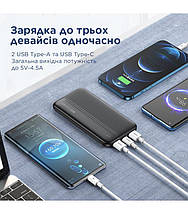 УМБ Remax RPP-212 Tinyl 10000mAh 2USB 1Type-C 1MicroUSB 22.5W Black (RPP-212), фото 4