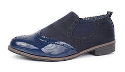 Черевики челсі жіночі на гумках сині La Bottine лаковий носок, Синій, 38