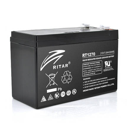 Акумуляторна батарея AGM RITAR RT1270B, Black Case, 12 V 7.0 Ah ( 151 х 65 х 94 (100)), 1.9 kg Q10, фото 1