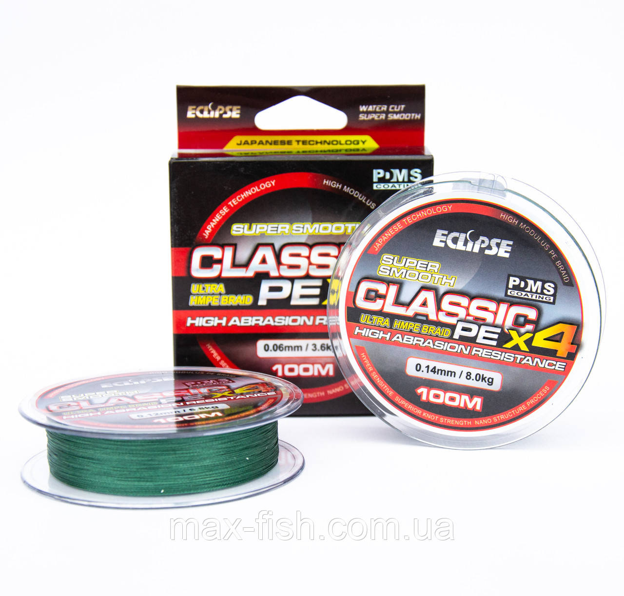 Шнур 100м Eclipse Classic PE Х4 0,45мм плетений 4-х жильний тест 45.4кг, фото 1