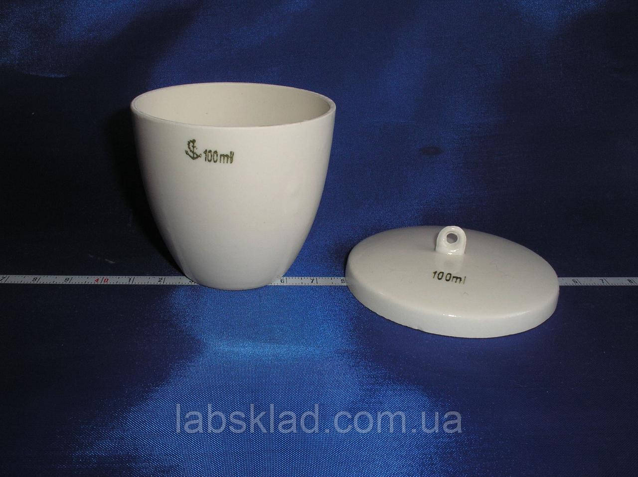 Тигель лабораторный фарфоровый низкий с крышкой 100 мл (D=63 mm, H=59 ...