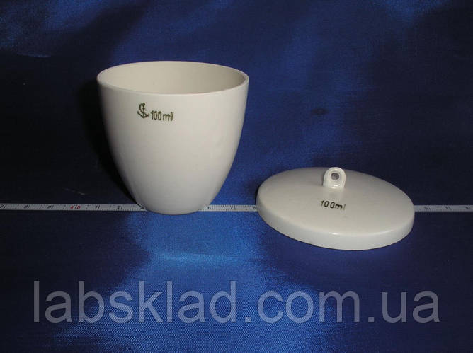 Тигель лабораторный фарфоровый низкий с крышкой 100 мл (D=63 mm, H=59 ...