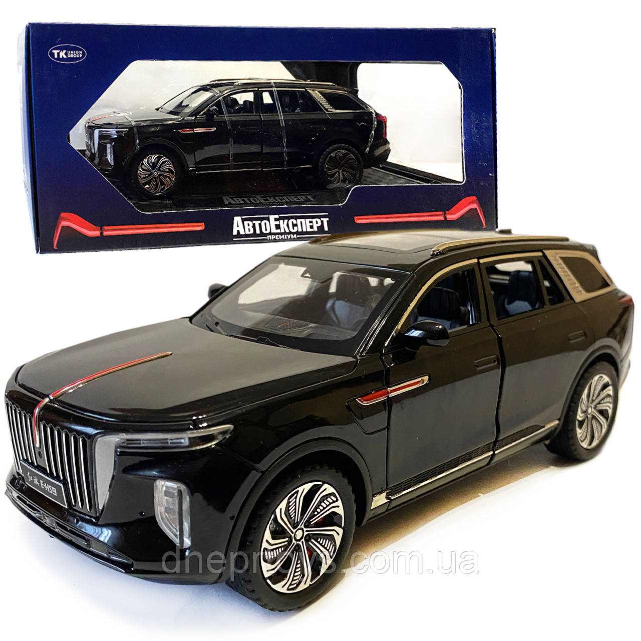 Машинка металева дитяча електромобіль Hongqi E-HS9, чорний, Автоексперт, 1:24, світло, інерція, відкриваються двері, багажник,, фото 1