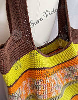 Вязанная сумка ручной работы шопер авоська разноцветная