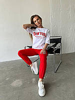 Літній жіночий стильний спортивний костюм NEW YORK: футболка та штани (р.42-48). Арт-1415/46 червоний