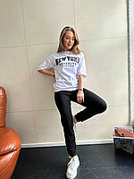 Летний женский стильный спортивный костюм NEW YORK: футболка и штаны (р.42-48). Арт-1415/46 черный