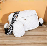 Сучасна жіноча біла сумка+гаманець через плече з екошкіри, модна трендова жіноча сумочка для дівчини.