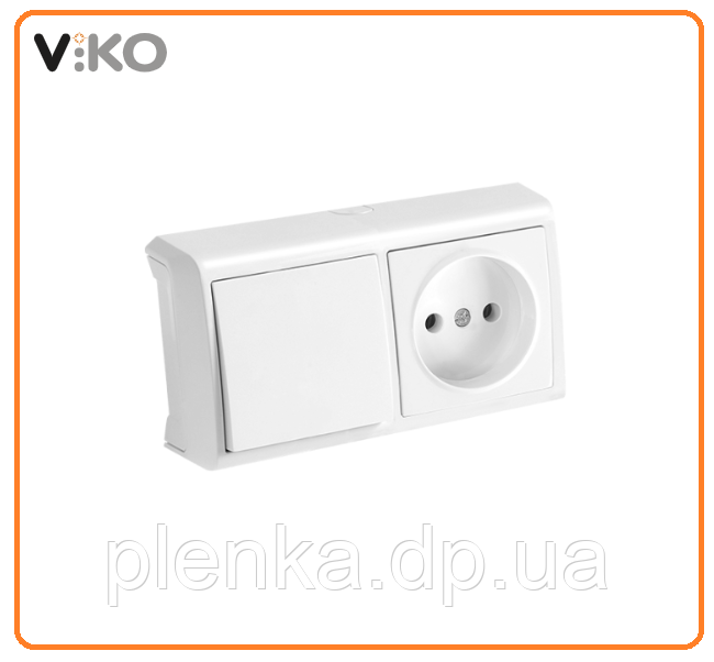 Горизонтальний блок вимикач 1-кл.+ розетка Viko Vera Білий 90681186
