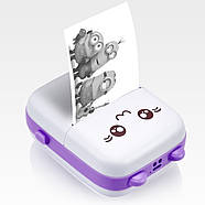 Портативний дитячий принтер JETIX Mini printer з термодруком (Purple)+ 5 рулонів самоклейного паперу, фото 2