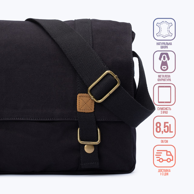 Фото сумка чоловіча S.c.cotton месенджер через плече чорний