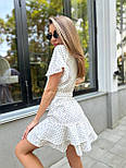 Літнє плаття в горошок з оборками та бантом на грудях з короткими рукавами (р. S, M) 9032421, фото 4