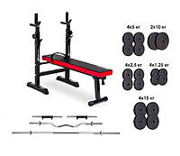 Скамья для жима + 4 грифа + 115 кг блинов с АВС покрытием
