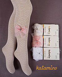 Колготи дитячі капронові для дівчинки, зі стразами та бантом, Katamino (розмір 3-4 л.(98-104))