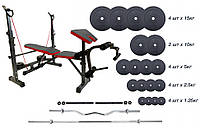 Универсальная скамья + Штанга 125 кг + 3 грифа диски в АВС пластике