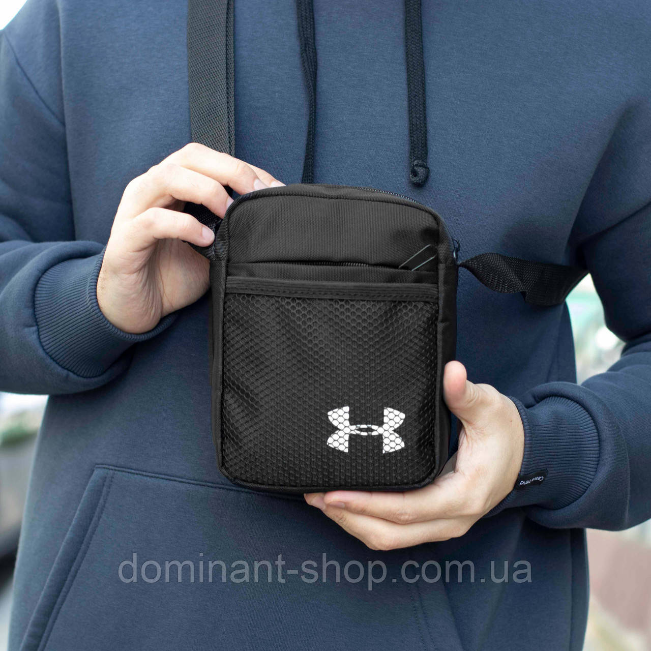 Барсетка чоловіча маленька Under Armour Svet чорна з тканини, сумка-месенджер через молодіжне плече міцна