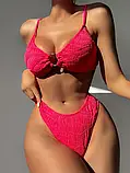 Літній стильний купальник червоного кольору ліф на зав'язках, фото 3