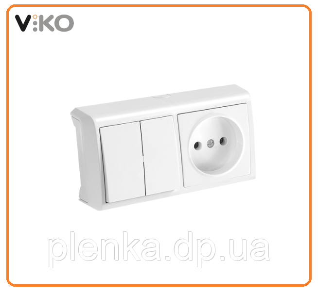 Горизонтальний блок вимикач 2-кл.+ розетка Viko Vera Білий 90681189