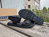 Мужские кожаные сандалии босоножки Affinity 4201-11 на липучке черные