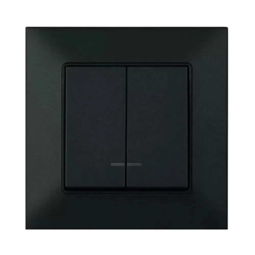 Вимикач Panasonic Arkedia Slim чорний двоклавішний з підсвіткою швидкий монтаж WNTC01102BL, фото 1