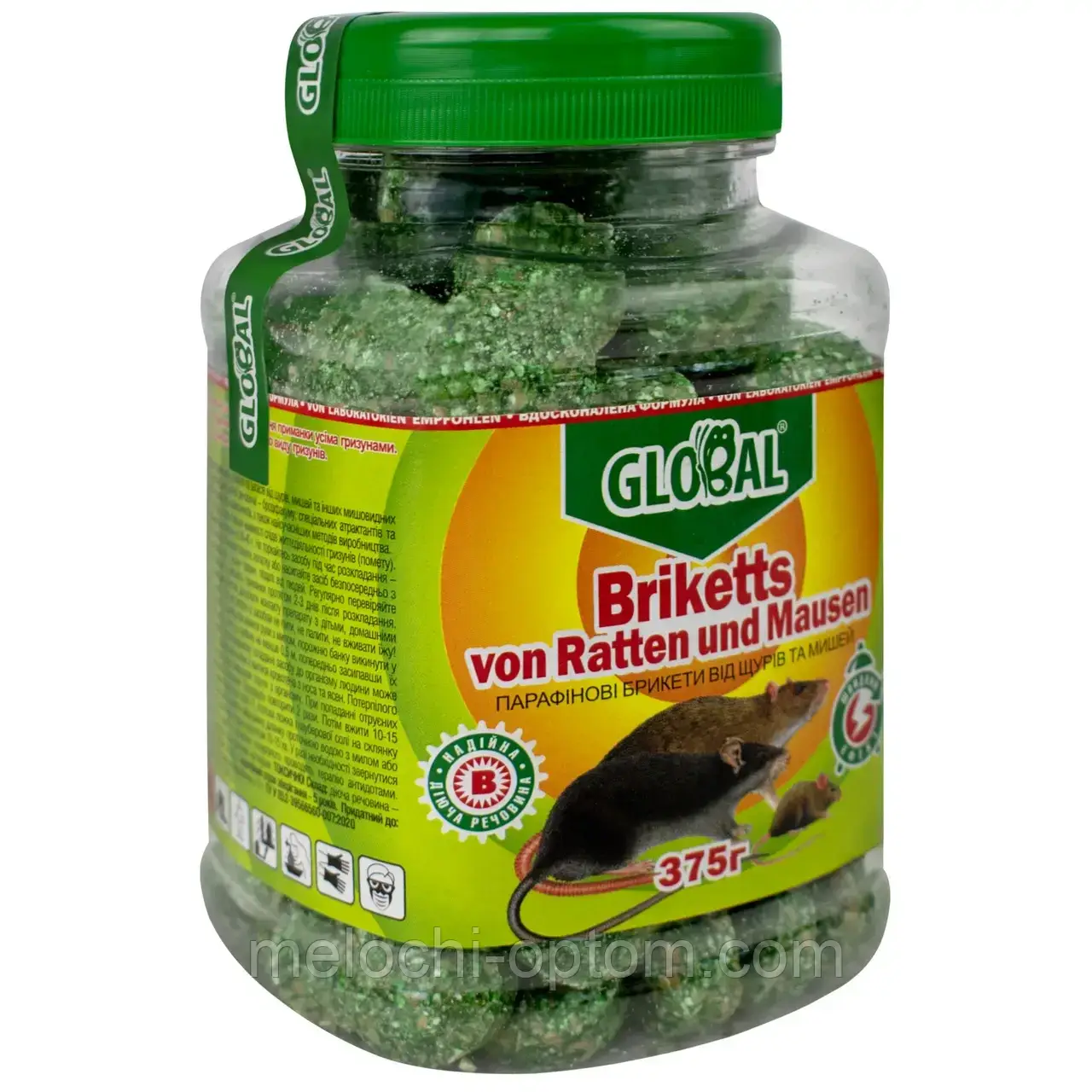 Парафінові брикети від щурів та мишей GLOBAL 375 г