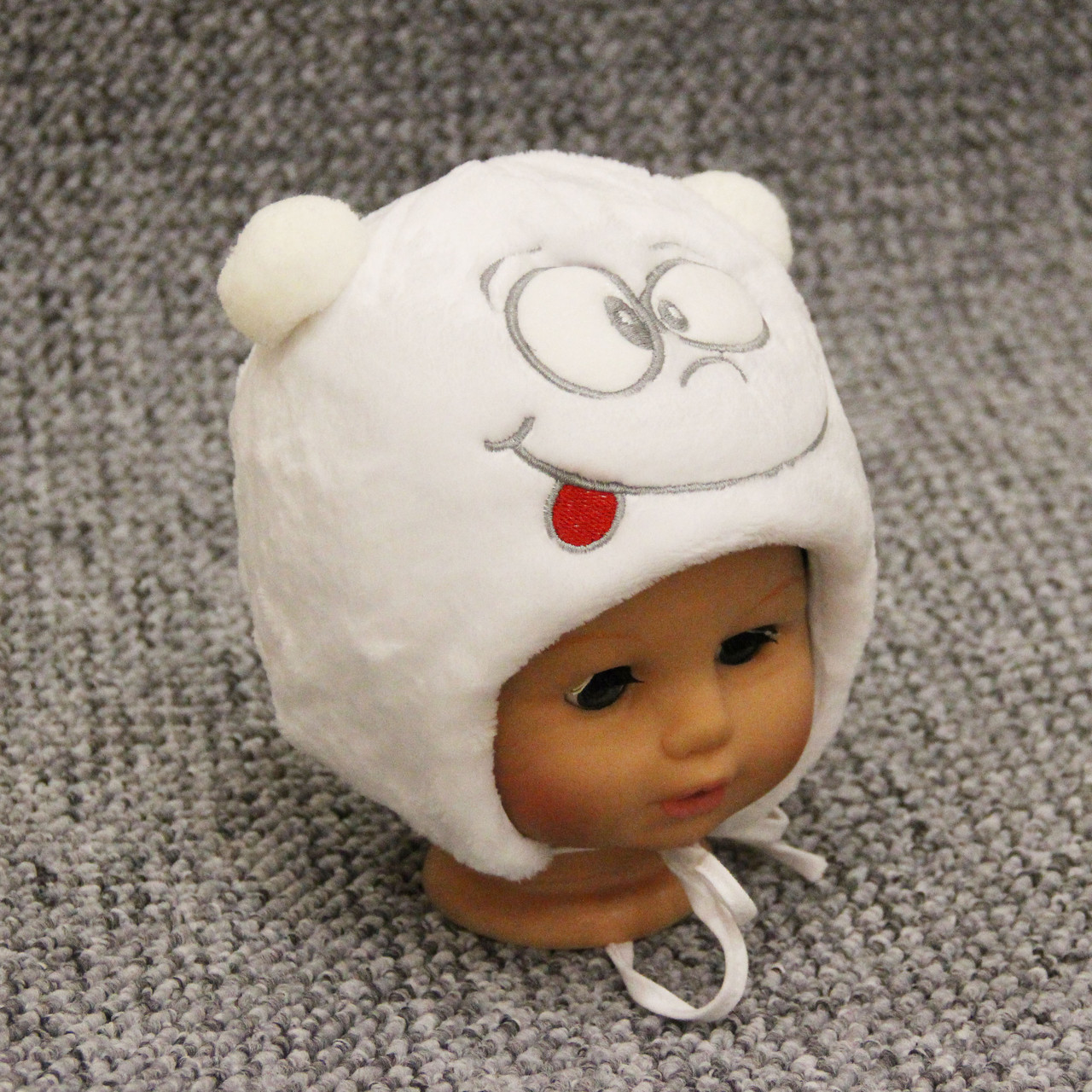 Зимова тепла термо р 44 7 8 9 міс плюшева шапочка для дівчинки хлопчика новонароджених малюків зима 3211 Білий