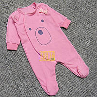 Тёплый человечек р 56 0-1 месяцев на флисе с начёсом детский комбинезон слип для девочки ФУТЕР 5013 Розовый