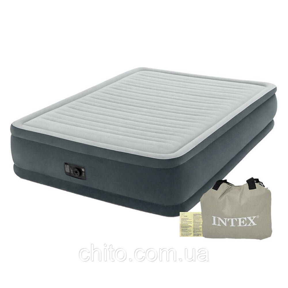 Надувне двоспальне ліжко «Intex» 64126 з вбудованим електричним насосом (152-203-46 см) Сірий