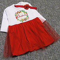 Новогодний комплект р 74 5-7 мес боди повязка костюмчик для малышей девочки Нового года на Новый год 5067 Крас