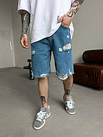 Удобные джинсовые шорты для мужчин летние повседневные свободные синие / Шорты джинсовые мужские рваные