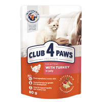 Влажный корм для котят Club 4 Paws в желе с индейкой 80 г. Корм в паучах для здорового роста котов