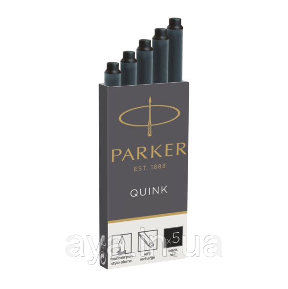 Картриджі Parker Quink для заправки перових ручок (5 шт, колір чорнила чорний) 11 410BK