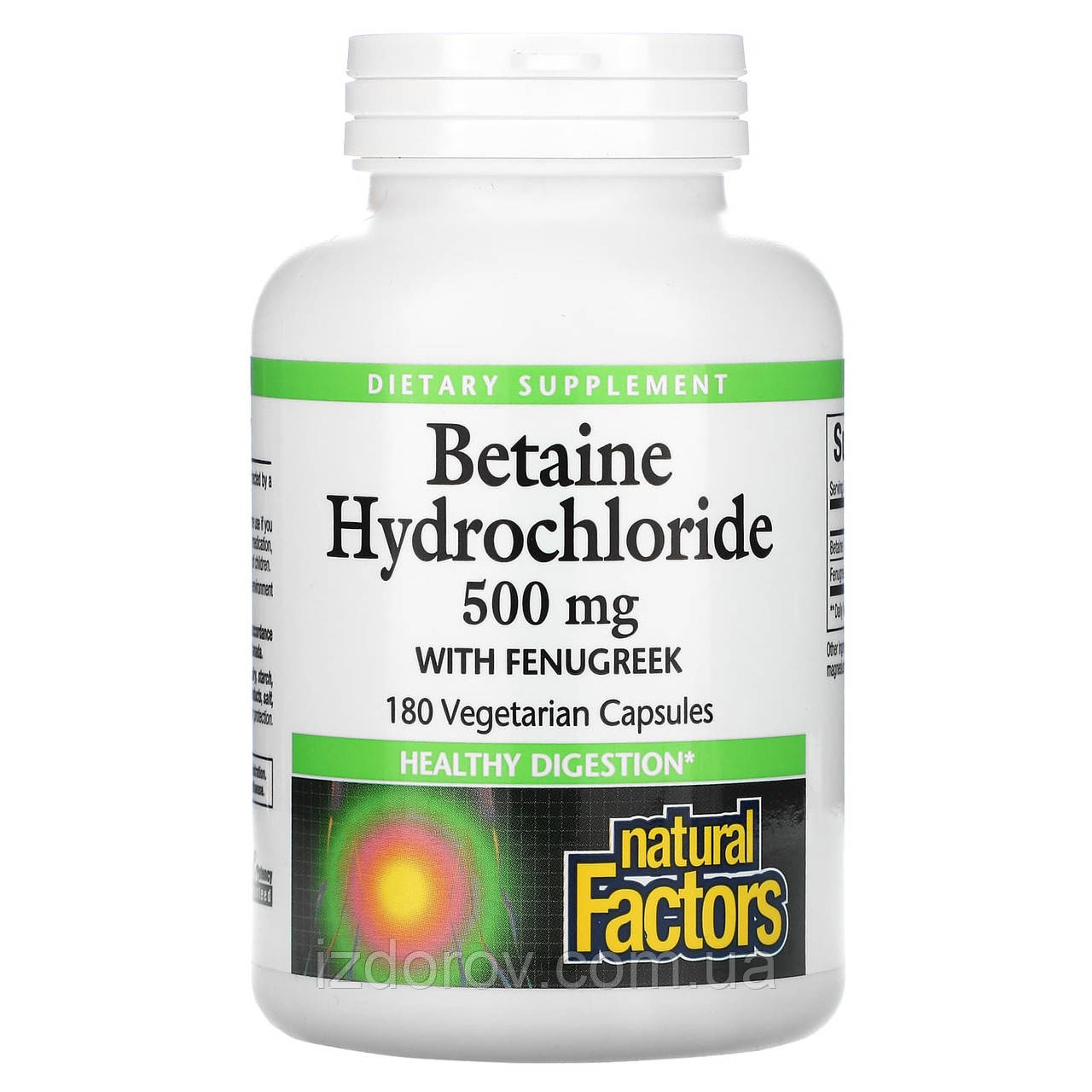 Natural Factors, Бетаїна гідрохлорид із пажитником, 500 мг, 180 вегетаріанських капсул