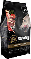 Сухой корм для собак всех пород Savory со свежим мясом утки и кроликом 1 кг